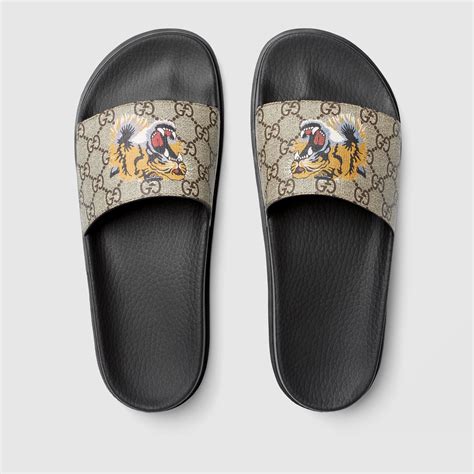 gucci men's gg supreme tigers slide sandal|gucci tiger slide sandals.